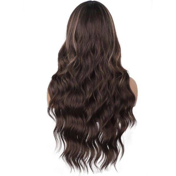 Black Mixed Brown Color Sythetic Curly Hair Wig Long Wave