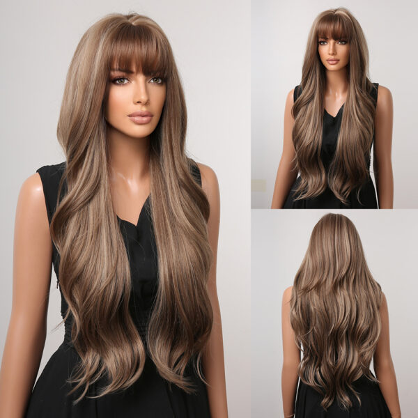 Long Synthetic Blonde Closure Curly Body Wave Wigs With Bangs