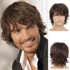 Short Brown Wig For Mens Layered Natural Fluffy Synthetic Hair Wig