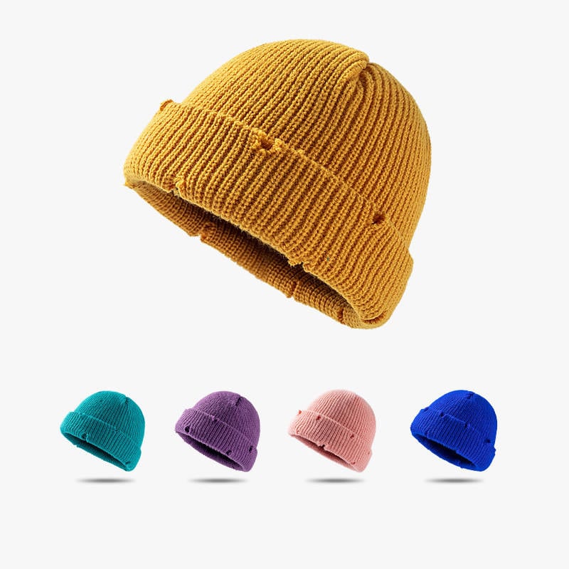 Winter Couple Ripped With Hole Hip Hop Individuality Knit Hats