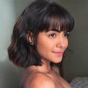 Wavy Bob Wigs with Bangs for Women Black Mixed Brown
